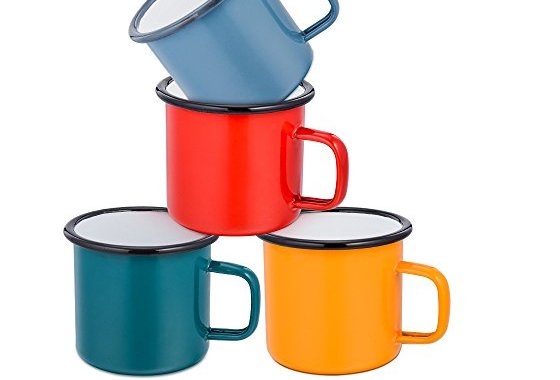 Enamel Coffee Tea Mug Set of 4, HaWare Red/Yellow/Blue/Green