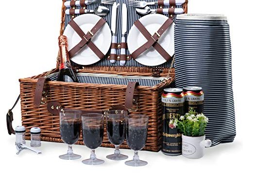 Retro Classic Picnic Baskets for 4|Willow Picnic Hamper with
