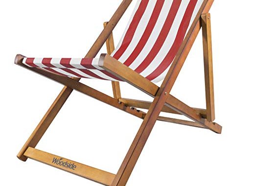 Woodside Traditional Folding Beach/Garden Wooden Deck Chair 