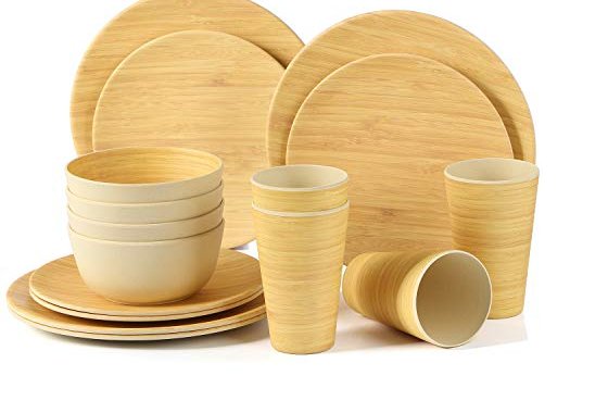 LEKOCH 16-Piece Bamboo Dinnerware Set for 4 Includ 4 Dinner 