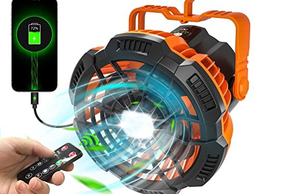 Portable Camping Fan for Tent, BOSONER 3 In 1 Rechargeable C