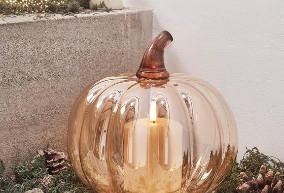 Amber Glass Pumpkin Decoration & TruGlow® Candle Bundle