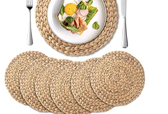 YANGQIHOME 6 Pack, Round Woven Placemats, Natural Water Hyac