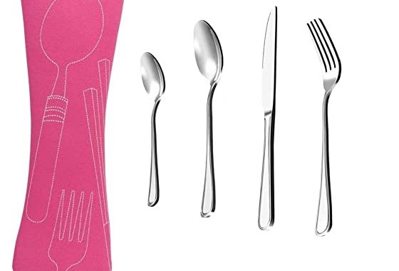 Voarge 4 Pcs Cutlery Set with Portable Pouch Case, Silverwar