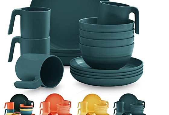 Kyraton Plastic Dinnerware Set of 16 Pieces, Unbreakable and