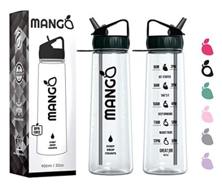 Mango Motivational Water Bottle With Straw and Times To drin