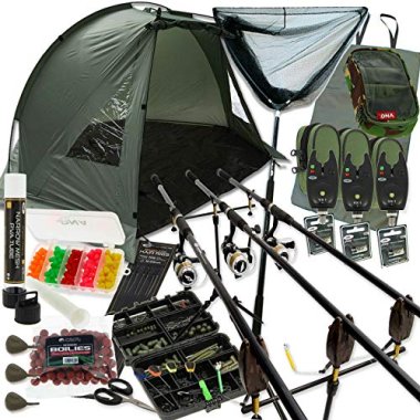 DNA Complete Carp Fishing Set up with Shelter Bivvy Rods Ree