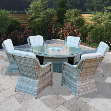 BillyOh Parma 6 Seater Round Outdoor Rattan Garden Dining Se