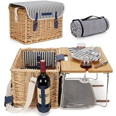 Wicker Picnic Basket for 2, 2 Person Picnic Set, Willow Hamp