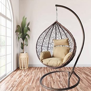 Hortus Large Brown Hanging Rattan Swing Patio Garden Chair W