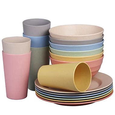 CAINFY Plastic Dinner Set Camping Picnic Plates and Bowls Se