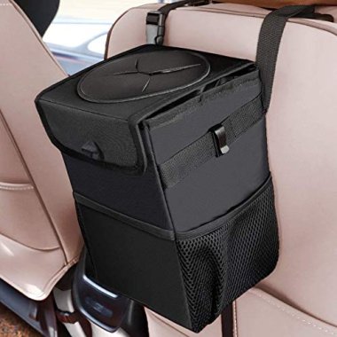 Car Bin, Winzwon Car Trash Can with Lid and Storage Side Poc
