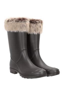 Womens Faux-Fur Trim Wellies - Beige