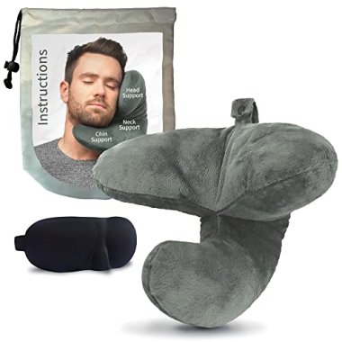 J-Pillow Travel Pillow + Carry Bag + Sleep Mask - Stops Your