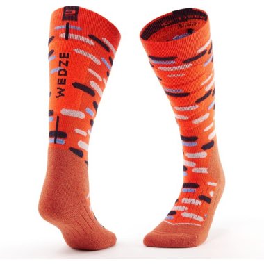 Children's Ski And Snowboard Socks 100 - Orange Patterned