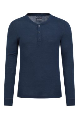 Henley Mens Merino Thermal Top - Navy