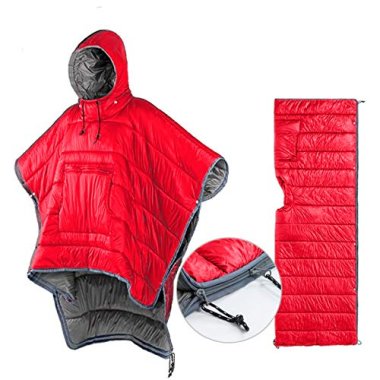 Sleeping Bag Cloak Winter Camping Poncho Wearable hooded Bla
