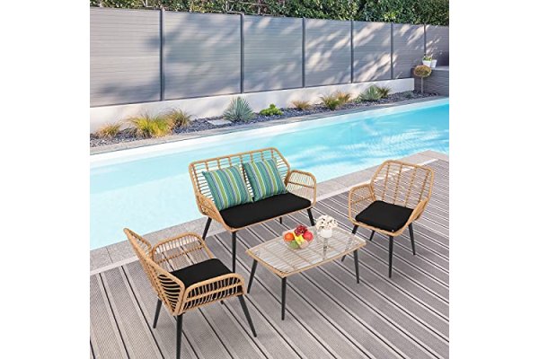 Bonnlo 4 Pieces Outdoor Rattan Garden Furniture Set Patio Co