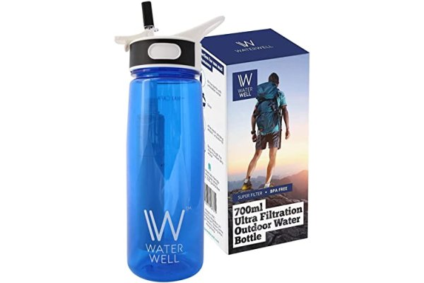 WaterWell Water Filter Bottle, BPA-Free Tritan, 2-Stage Filt