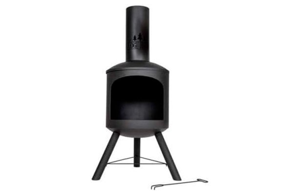 Log Barn Fire Chiminea for Garden (43 x 43 x 118 cm). Black