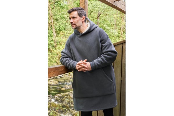 Snug Borg Lined Hooded Blanket - Grey